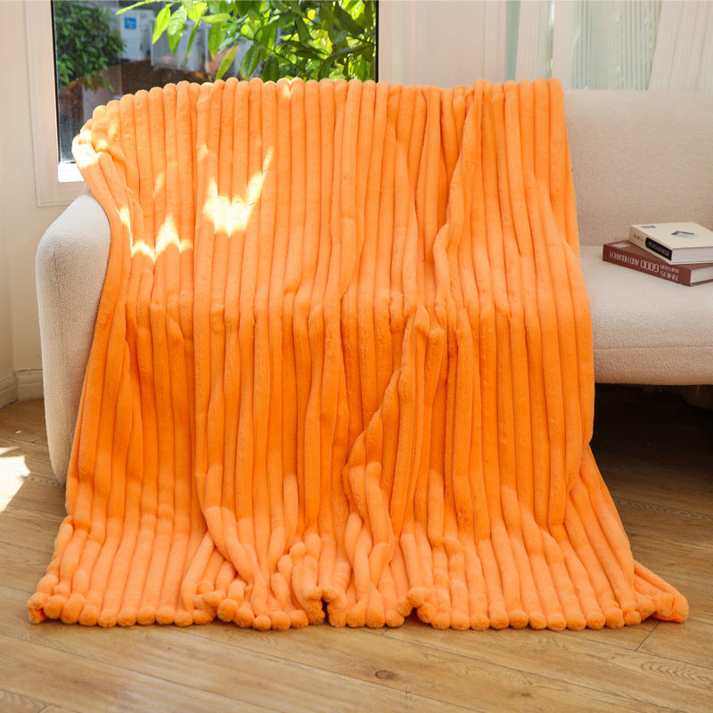 Striped Jacquard Rabbit Fur Blanket
