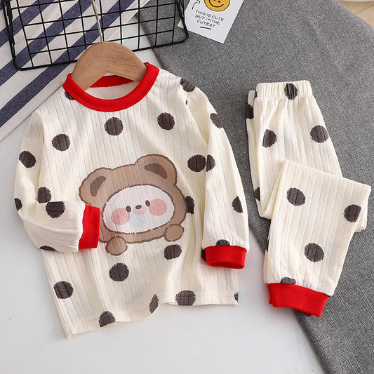 Autumn New Jacquard Cotton Suit Long-Sleeved Underwear Children's Pajamas Home Clothes