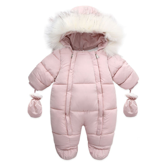 Winter Wool Collar Romper Children's Thickened Warm Baby One-Piece Suit
