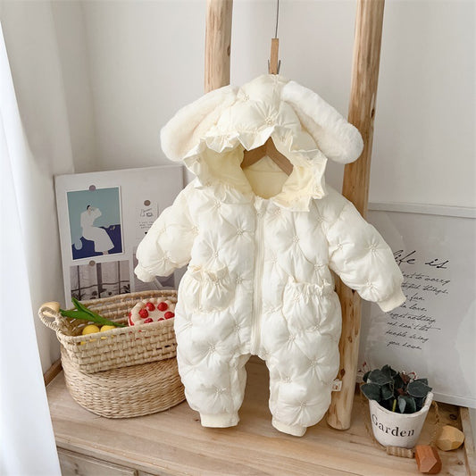Winter Cotton Padded Clothes Baby's Velvet Thickened Romper One Piece Cotton Padded Clothes For 100 Days Of Full Moon