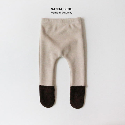 New stitching baby simple wild plus velvet pantyhose baby plush foot leggings winter tights