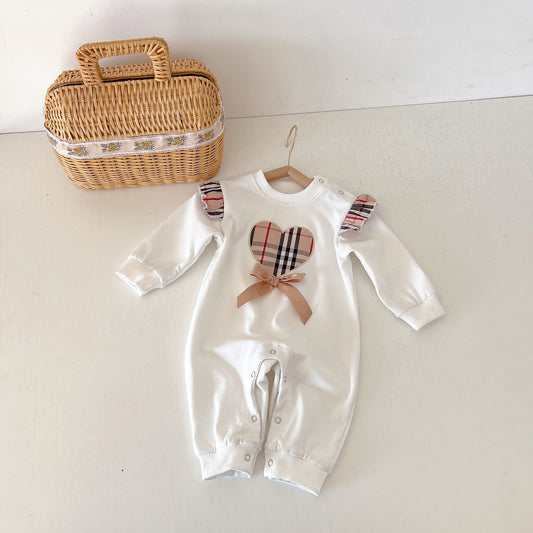 Autumn Newborn Plaid Love Bow Infant Baby Romper Jumpsuit Boys and Girls Cotton Climbing Clothes