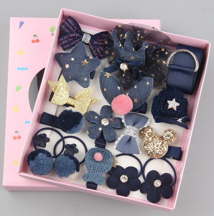 18 Pcs/Box Children Cute Hair Accessories Set Baby Fabric Bow Flower Hairpins Barrette s Hair clips Girls Headdress Gift