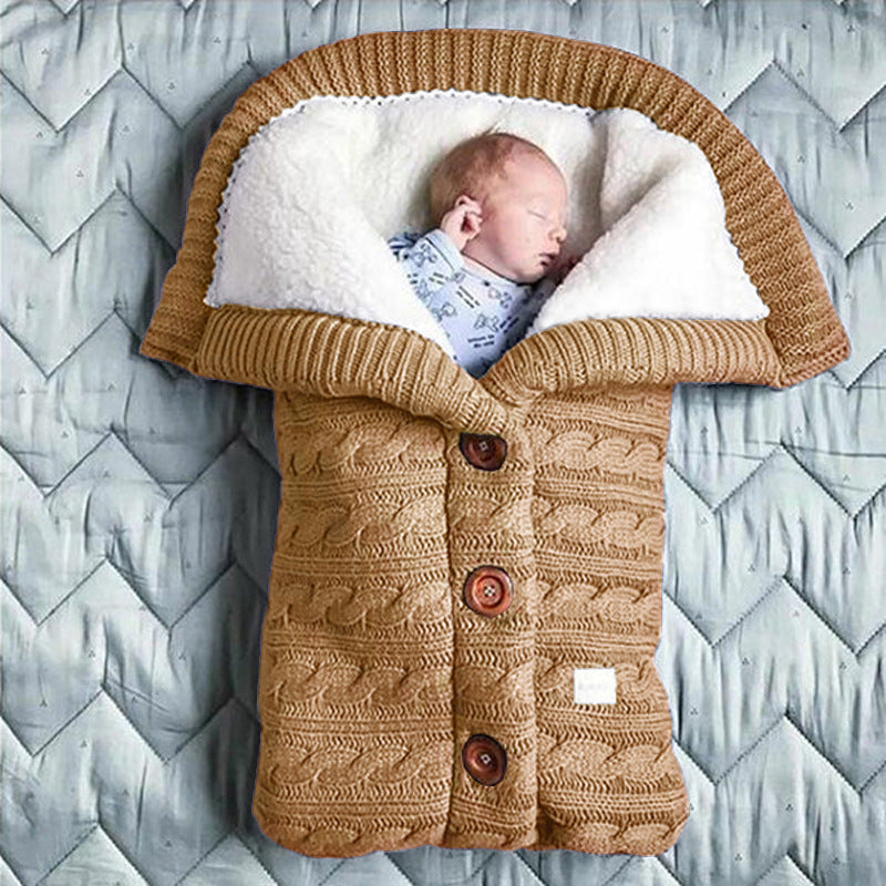 Spring Autumn Winter Knitted Sleeping Bag Stroller Sleeping Bag Swaddle Stroller Sleeping Bag Button Twist Sleeping Bag Plus Velvet Thickened Quilt