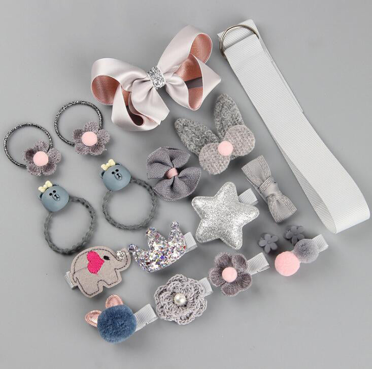 18 Pcs/Box Children Cute Hair Accessories Set Baby Fabric Bow Flower Hairpins Barrette s Hair clips Girls Headdress Gift