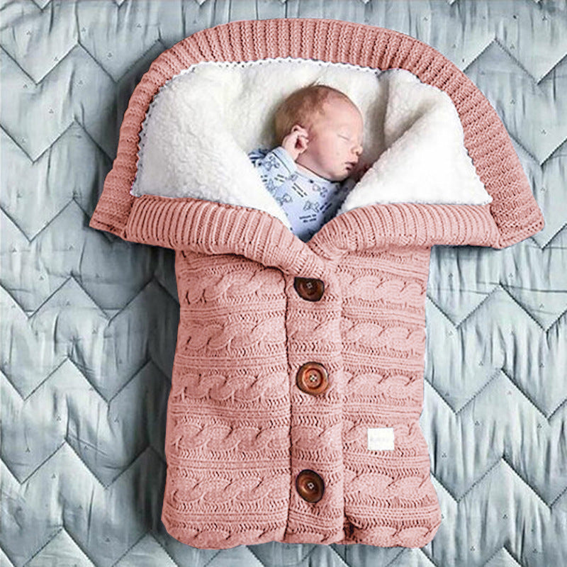 Spring Autumn Winter Knitted Sleeping Bag Stroller Sleeping Bag Swaddle Stroller Sleeping Bag Button Twist Sleeping Bag Plus Velvet Thickened Quilt