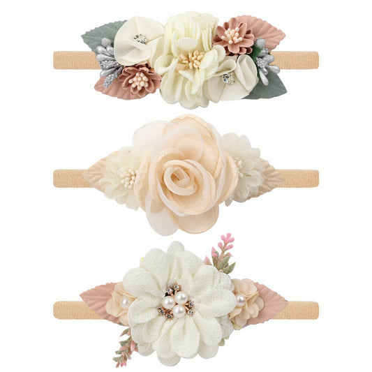 Baby's Hundred Day Full Moon Photo Halogen Protection Hair Band Beige Pearl Rhinestone Nylon Headband