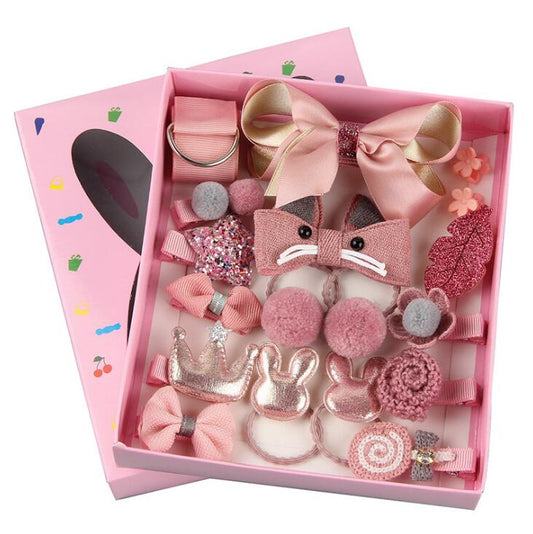 18 Pcs/Box Children Cute Hair Accessories Set Baby Fabric Bow Flower Hairpins Barrette s Hair clips Girls Headdress Gift