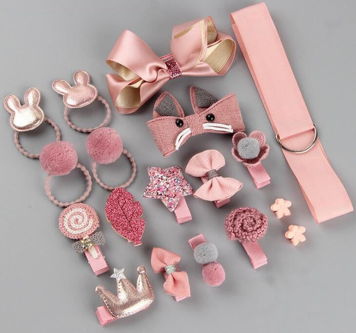 18 Pcs/Box Children Cute Hair Accessories Set Baby Fabric Bow Flower Hairpins Barrette s Hair clips Girls Headdress Gift