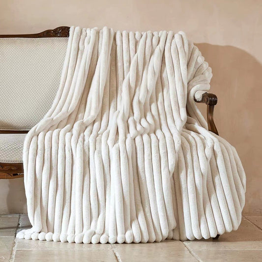 Striped Jacquard Rabbit Fur Blanket