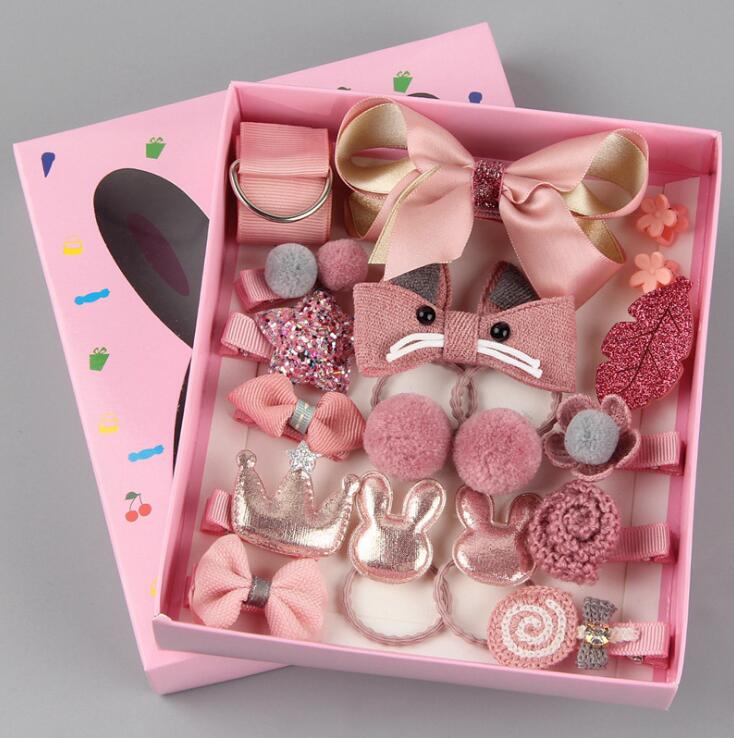 18 Pcs/Box Children Cute Hair Accessories Set Baby Fabric Bow Flower Hairpins Barrette s Hair clips Girls Headdress Gift