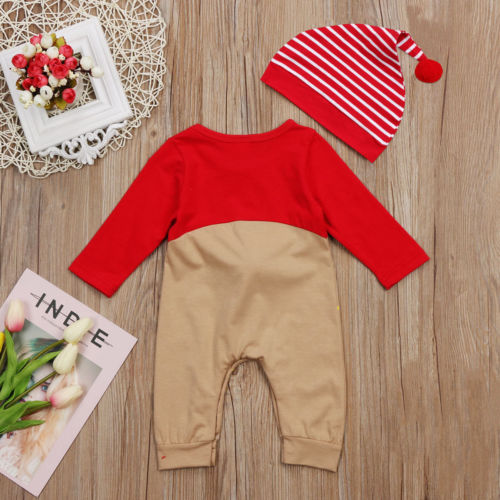 2Pcs Newborn Baby Boys Girl Christmas Rompers Long Sleeve Deer Romper Jumpsuit Hat Sleepwear Party Costume Baby Clothes