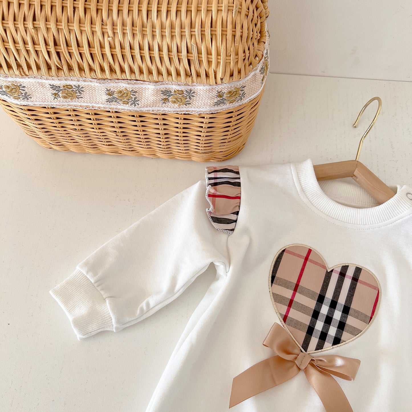 Autumn Newborn Plaid Love Bow Infant Baby Romper Jumpsuit Boys and Girls Cotton Climbing Clothes