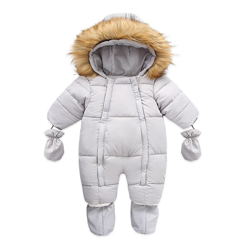 Winter Wool Collar Romper Children's Thickened Warm Baby One-Piece Suit