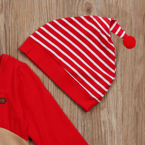 2Pcs Newborn Baby Boys Girl Christmas Rompers Long Sleeve Deer Romper Jumpsuit Hat Sleepwear Party Costume Baby Clothes