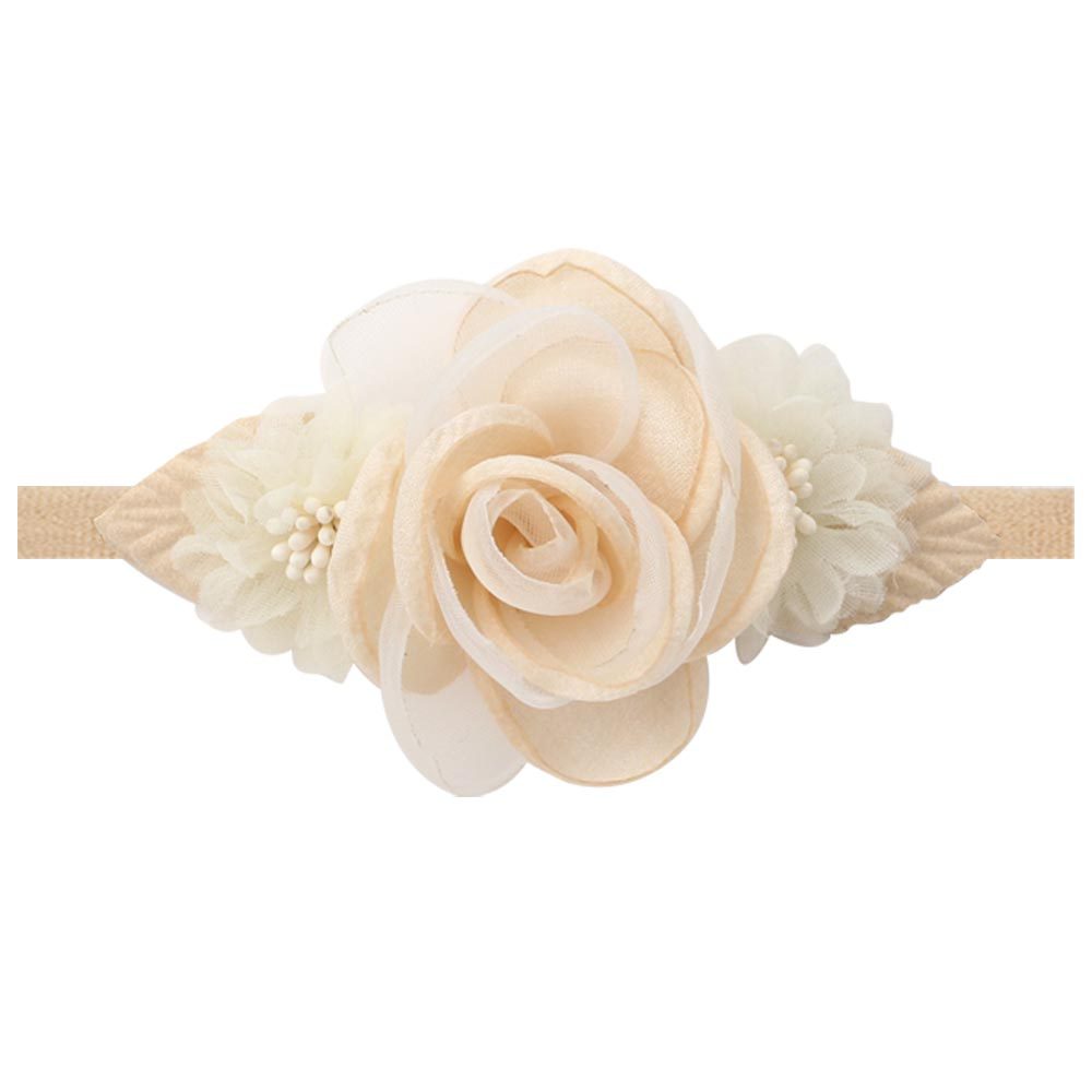 Baby's Hundred Day Full Moon Photo Halogen Protection Hair Band Beige Pearl Rhinestone Nylon Headband