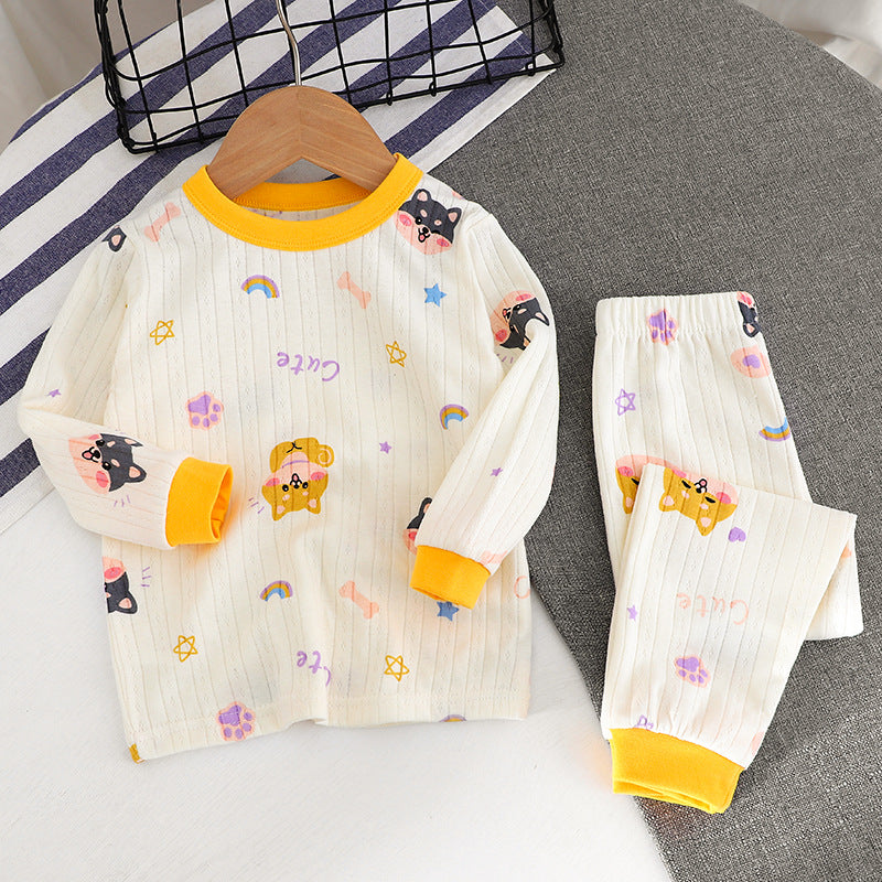 Autumn New Jacquard Cotton Suit Long-Sleeved Underwear Children's Pajamas Home Clothes