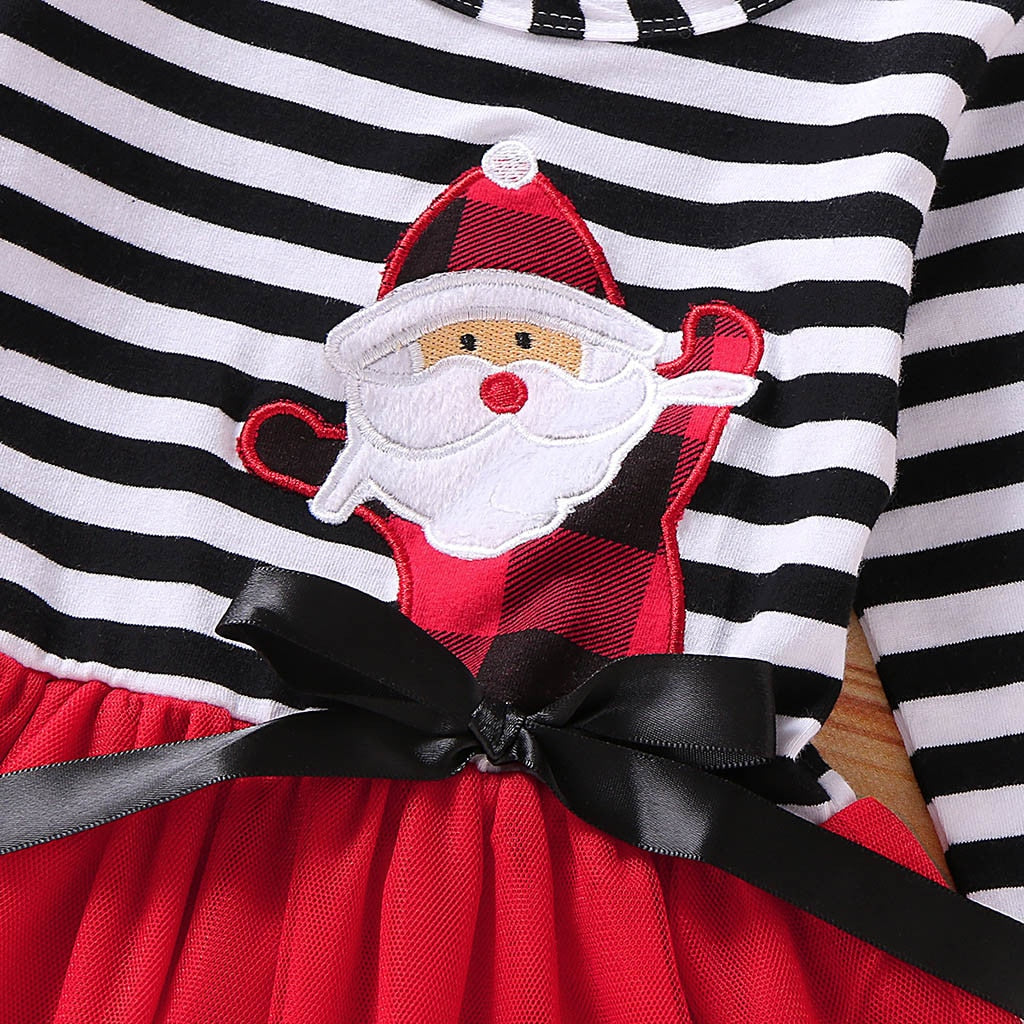 Toddler Girls Christmas Dress Santa Striped Print Tulle Dress+Headband Outfits Toddler Christmas Dress Girls Vestido Infantil