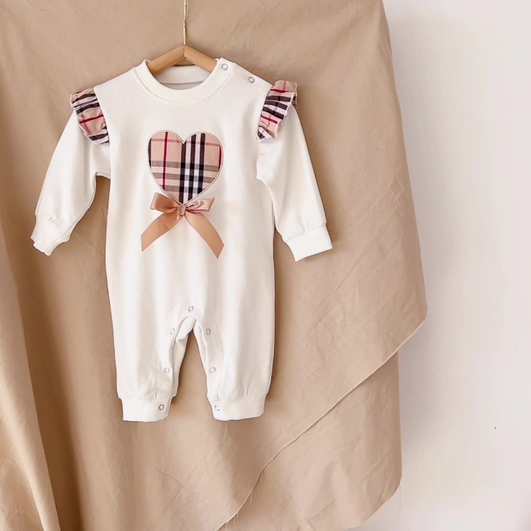 Autumn Newborn Plaid Love Bow Infant Baby Romper Jumpsuit Boys and Girls Cotton Climbing Clothes