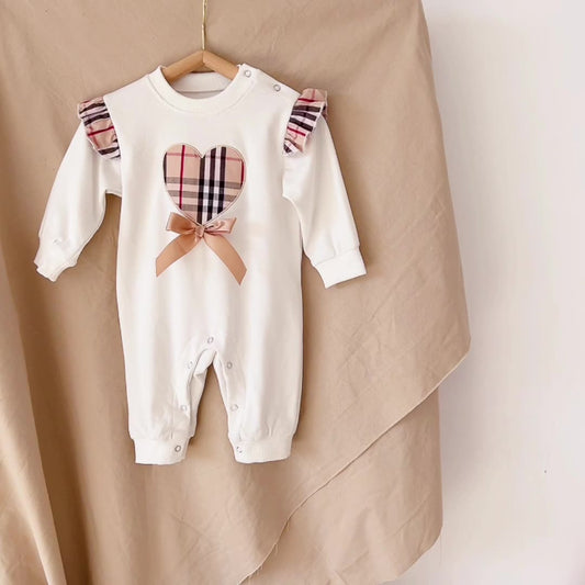 Autumn Newborn Plaid Love Bow Infant Baby Romper Jumpsuit Boys and Girls Cotton Climbing Clothes