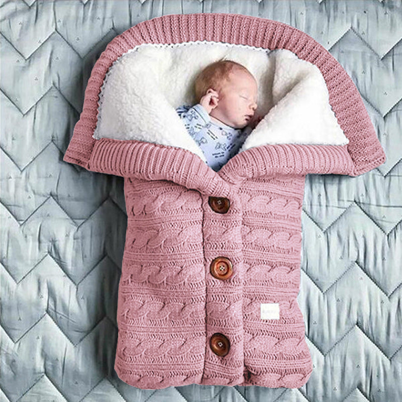 Spring Autumn Winter Knitted Sleeping Bag Stroller Sleeping Bag Swaddle Stroller Sleeping Bag Button Twist Sleeping Bag Plus Velvet Thickened Quilt