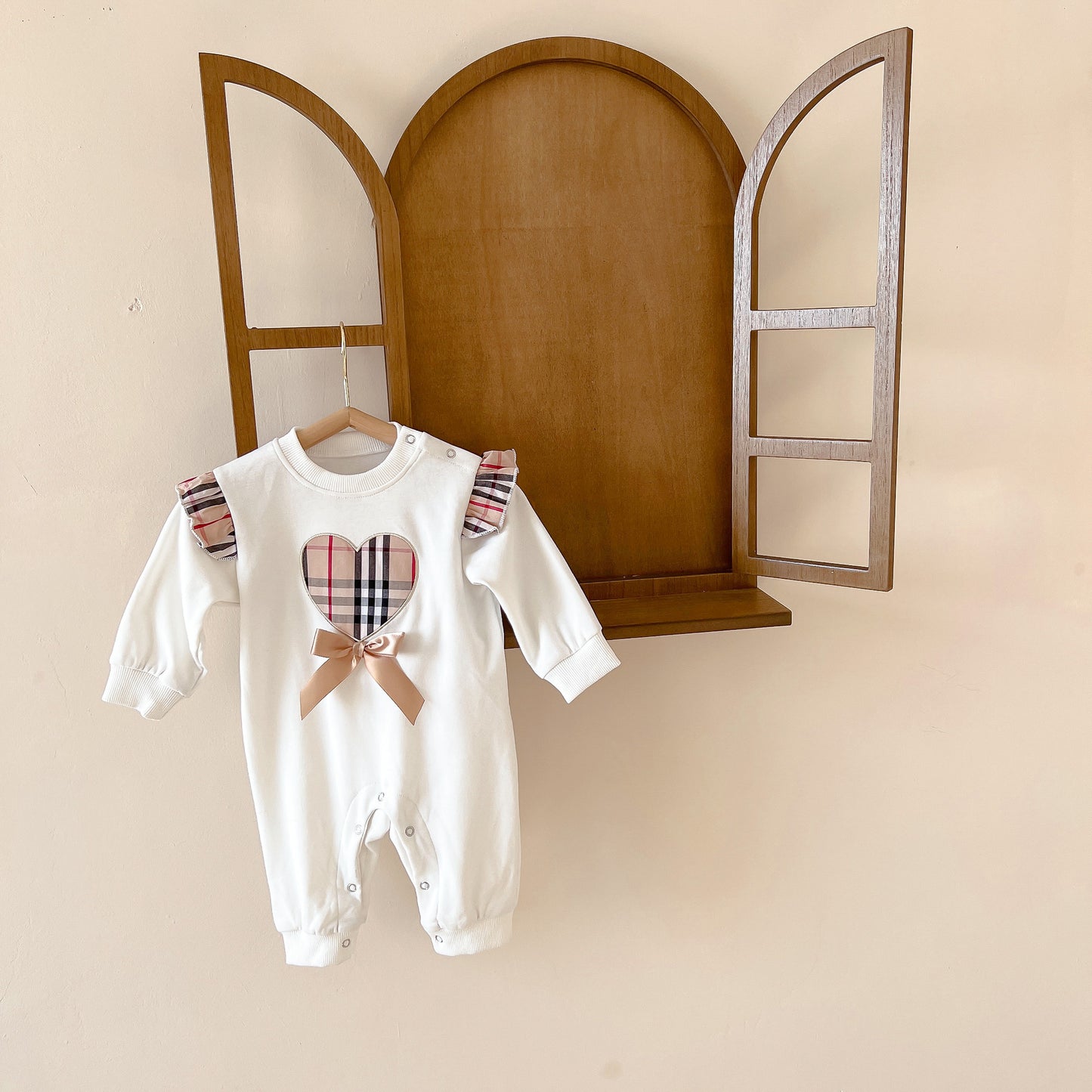 Autumn Newborn Plaid Love Bow Infant Baby Romper Jumpsuit Boys and Girls Cotton Climbing Clothes